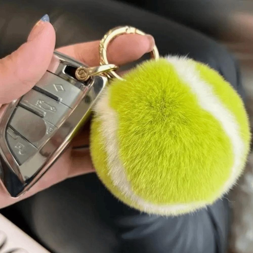 Premium Texture Tennis Keychain Fluffy PomPom Bag Charm Portable Car Ornament  Backpack Decor