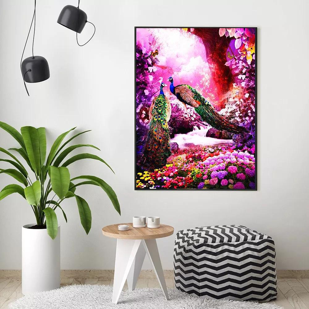 Huacan Cross-stitch Peacock 5D Full Diamond Embroidery Painting Rhinestone Pasted DIY Cross Stitch