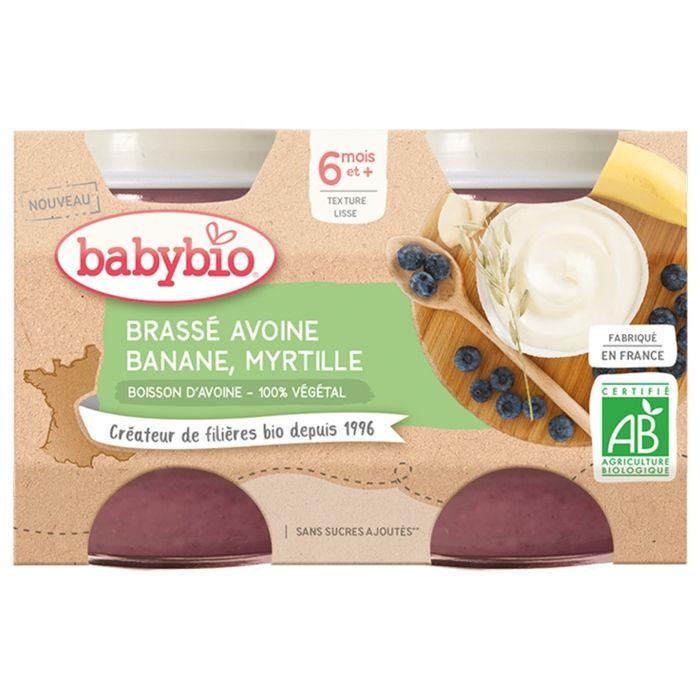 Babybio - Petit Pot Bébé Brassé Avoine Banane Myrtille - Bio - 2x130g - Dès 6 Mois