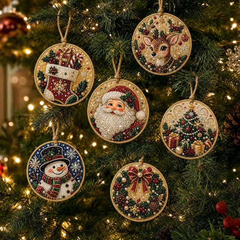 6-Piece Set of Colorful Wooden Christmas Decorations