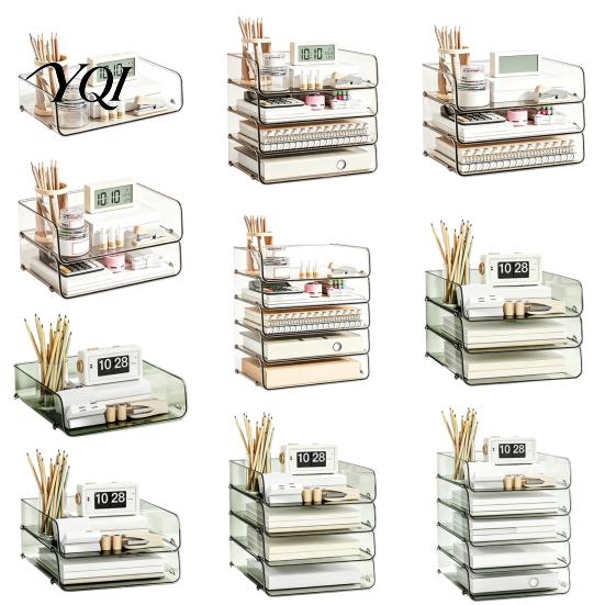 Office Supply Storage Rack Clear Acrylic File Organizer Tray, 1/2/3/4/5 Tier Paper Ducument Document Holder Box, Stackable Supplies Desk Tray
