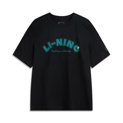 Li Ning Спортивная серия Тренд Повседневный Минималистичный Однотонный Пуловер с Круглым Вырезом Футболка с Коротким Рукавом и Буквами Мужские Футболки Черный AHSV683-3