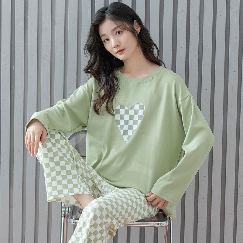 Весенне-осенняя пижама, женский домашний костюм с длинными рукавами, можно носить на улице, свободный комплект из двух предметов большого размера