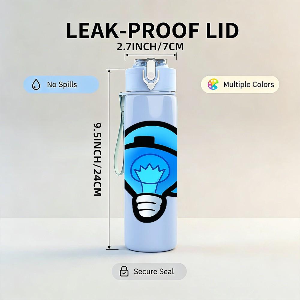 1PC Light Bulb Idea Symbol 750ml Color Plastic Sports Water Bottle Leakproof Flip Straw Lid Suitable for Sports Office Home Use