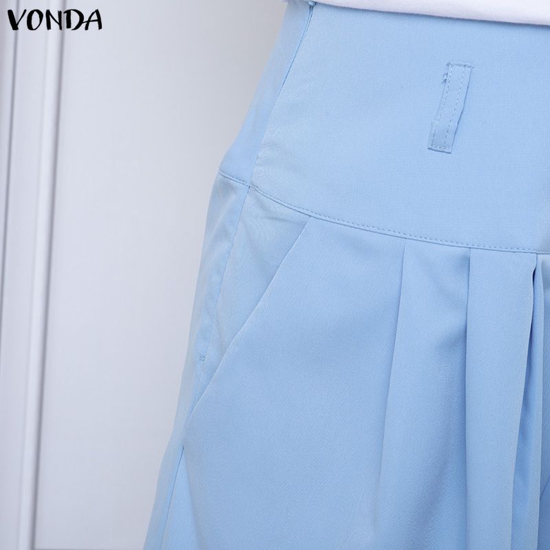 VONDA Женские повседневные брюки с высокой талией на молнии, повседневные неэластичные брюки с широкими штанинами