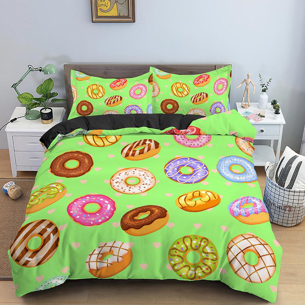 Colorful Donut Print King Queen Full Size Bedding Set Duvet Cover Set Quilt Set For Adults Kids Teens Polyester Bedding Bedroom