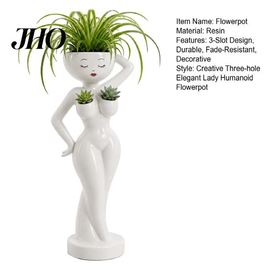 Layered Green Plant Landscape Pot Funny Female Figure Planter with Drainage Holes, Elegant Lady Flower for Unique Resin Flowerpot Succulents