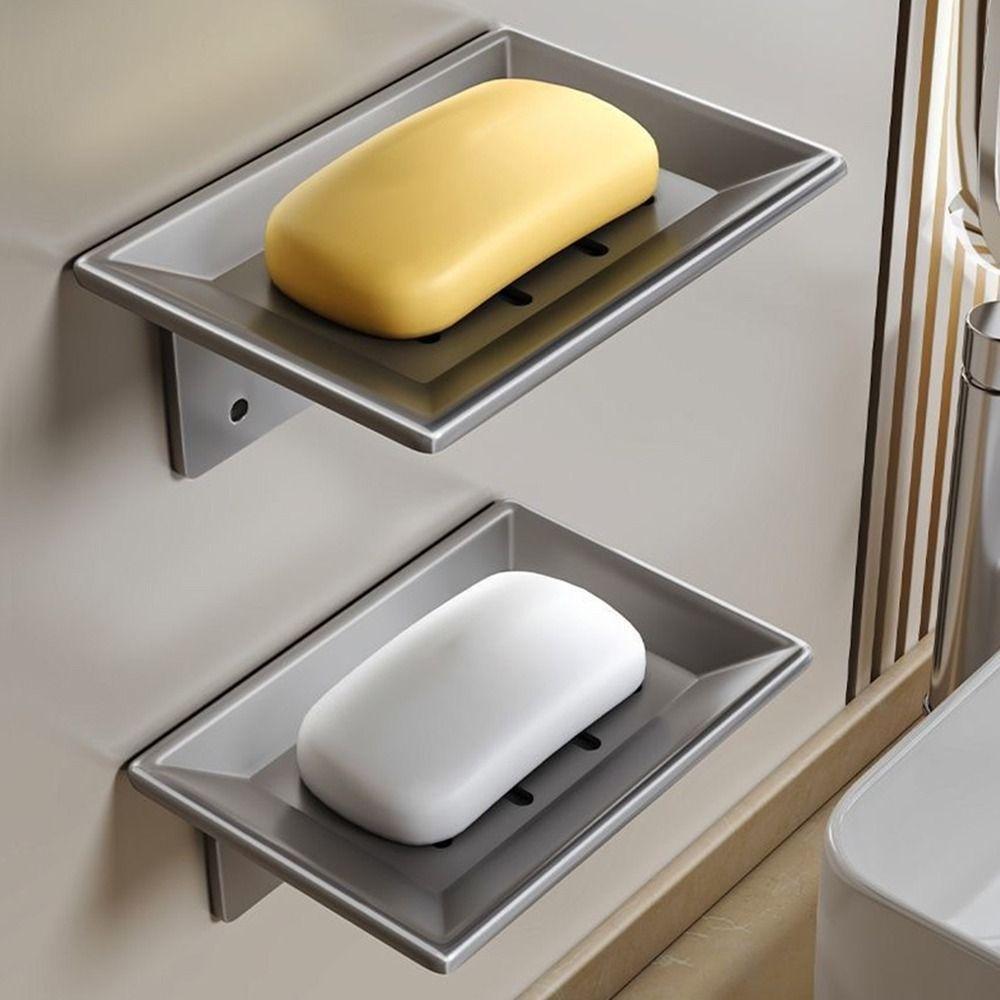 Space Aluminum Soap Box Wall Mounted Soap Container Tray Soap Dish Bathroom Kitchen Sink Organizer