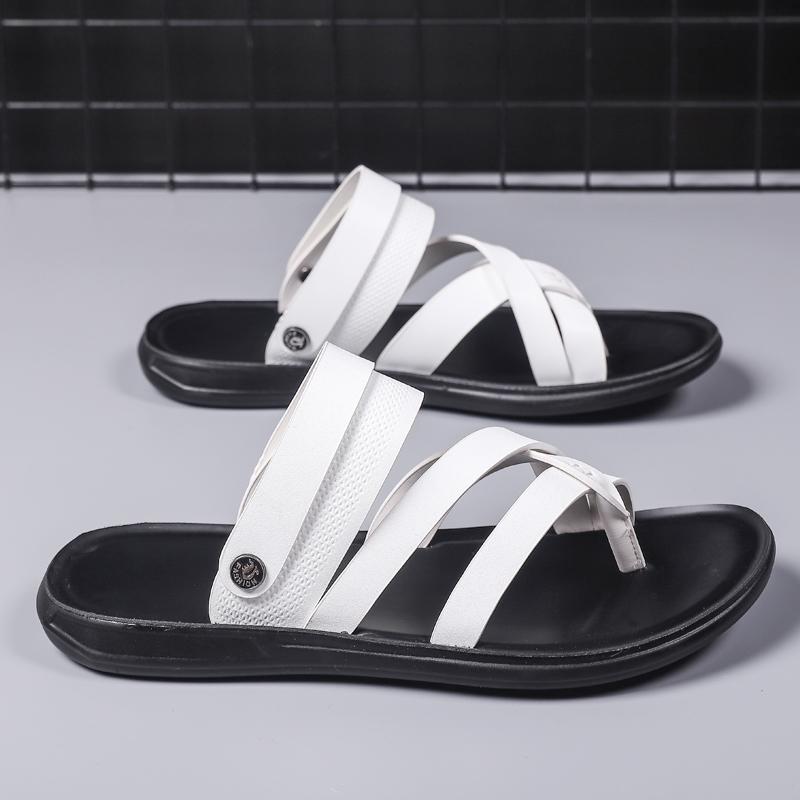 Модные Удобные Мужские Сандалии Однотонные С Открытым Носком Мужские Кожаные Сандалии Новые Шлепанцы Пляжные для Мужской Обуви 2025