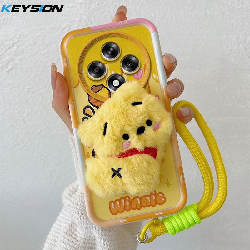 KEYSION Милый 3D мультяшный плюшевый чехол для OPPO Reno12 F 5G с ремешком, мягкий силиконовый противоударный чехол для телефона OPPO Reno 12F 5G