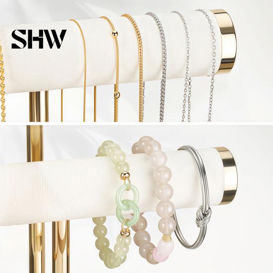T-shaped Jewelry Holder 3 Tier Velvet Organizer, for Bracelet, Countertop Necklaces Rings, & Earrings, Stand with Storage Tray Tiered Organizer