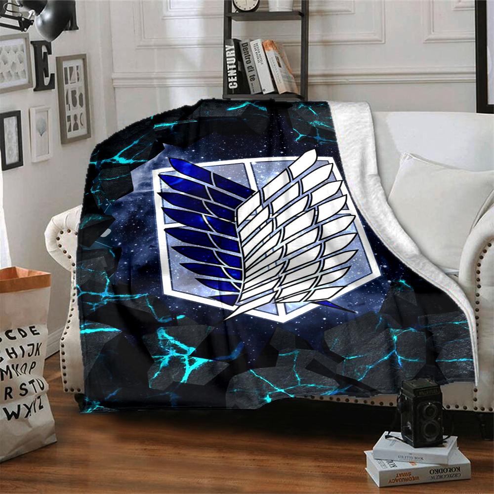 1Pc Attack Titan Emblem Flannel Blanket, Soft And Comfortable, Casual Warm, Camping Travel, Christmas, Halloween Xmas Gift L1564