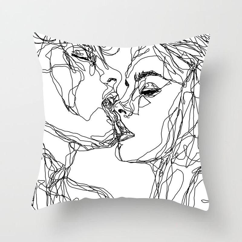 Abstract minimalist lines cushion cover different female pose sketch pillowcase bedroom sofa car decoration square