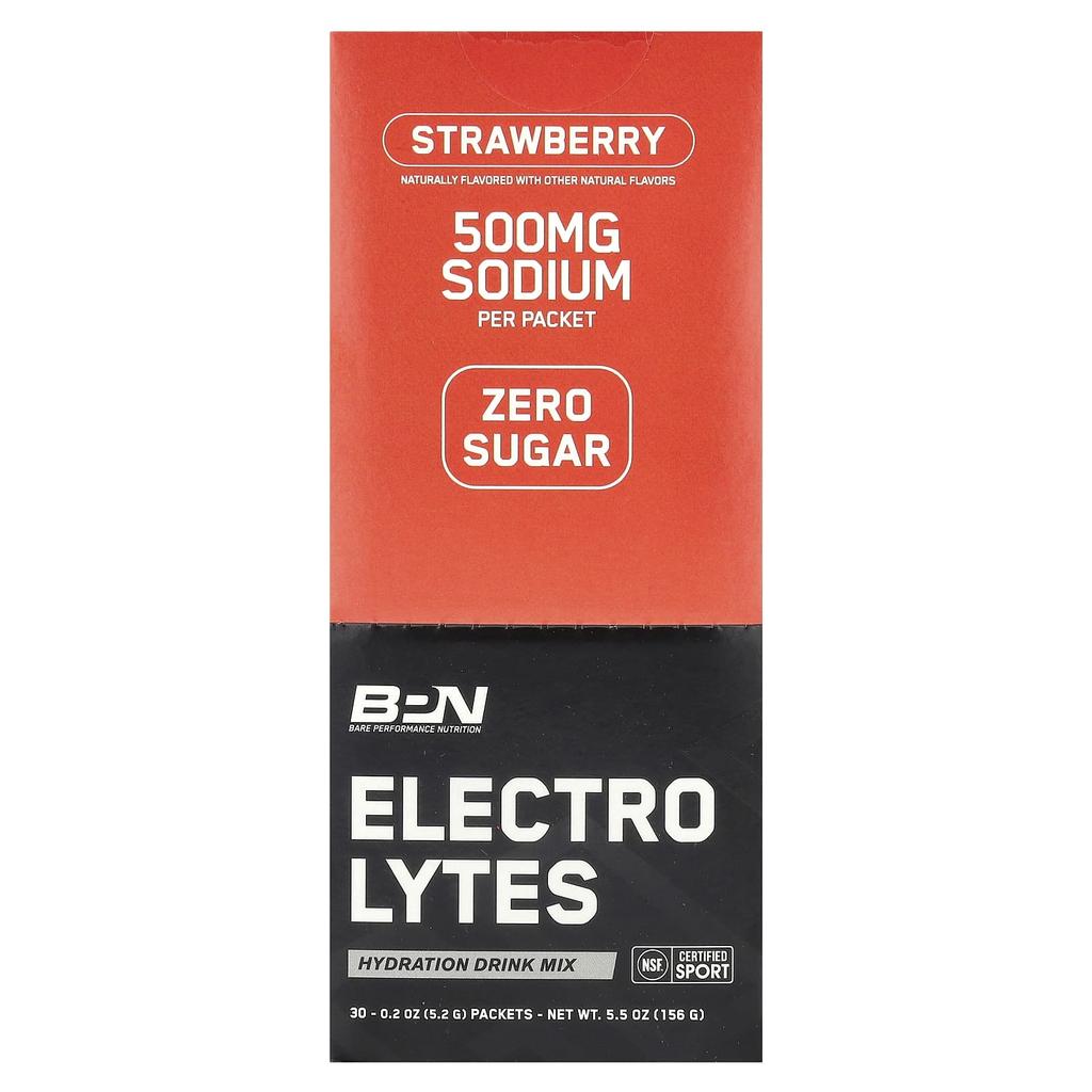 BPN, Electrolytes, Rehydration Drink Mix, Strawberry Flavor, 30 Packets, 0.2 Oz (5.2 G) Each