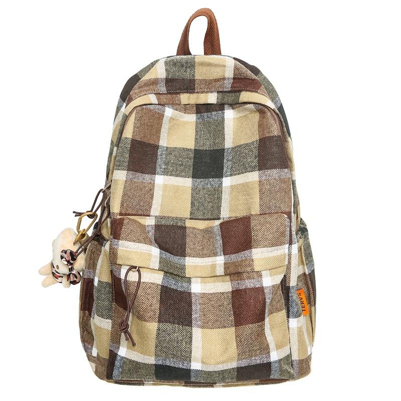 Студенческий школьный рюкзак в клетку в стиле ретро, большой вместимости