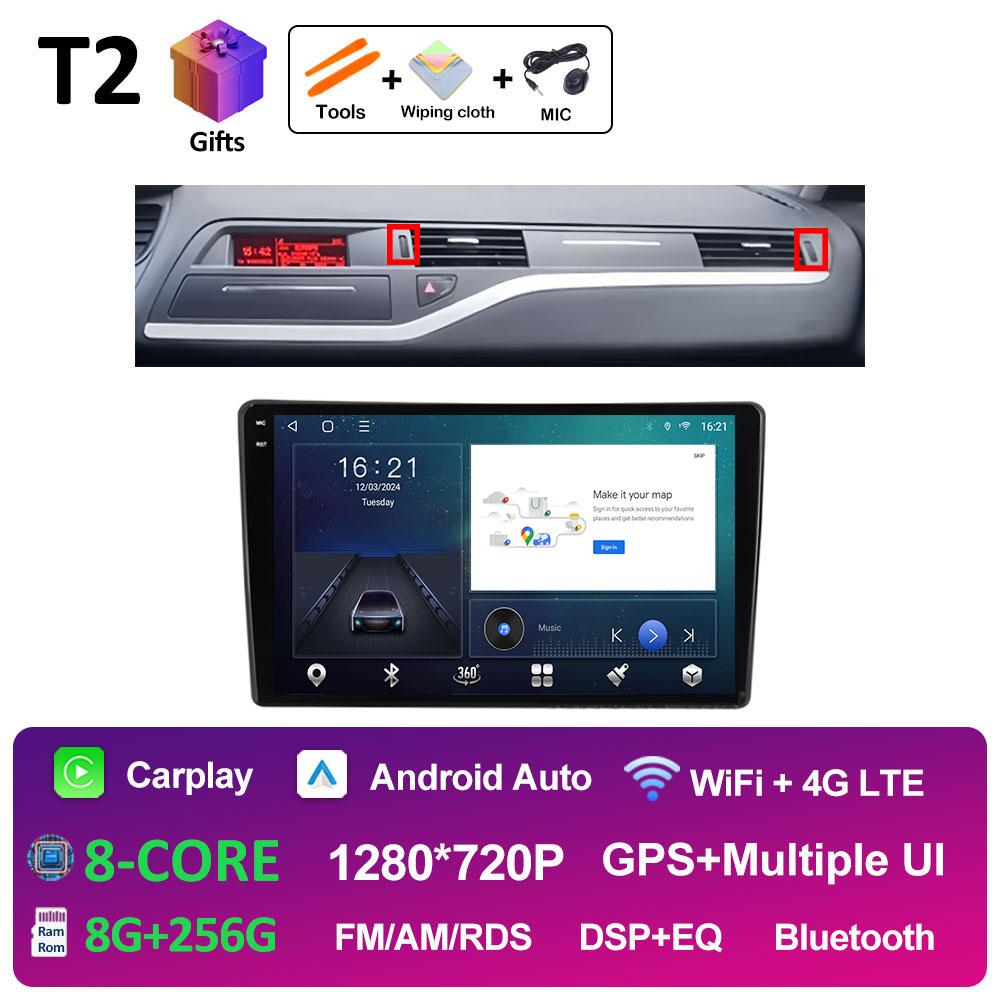 GPS Навигация Android 14 Для Citroen C5 2008 2009 2010 2011 2012 2013 - 2017 Автомобильный Мультимедийный Радио Видеоплеер QLED IPS Экран