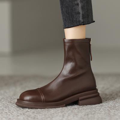 Французские ботинки на толстой подошве с круглым носком, эластичные, тонкие, женские, 2022, осень-зима, на плоской подошве, в британском стиле, короткие ботинки, простые ботинки Мартин