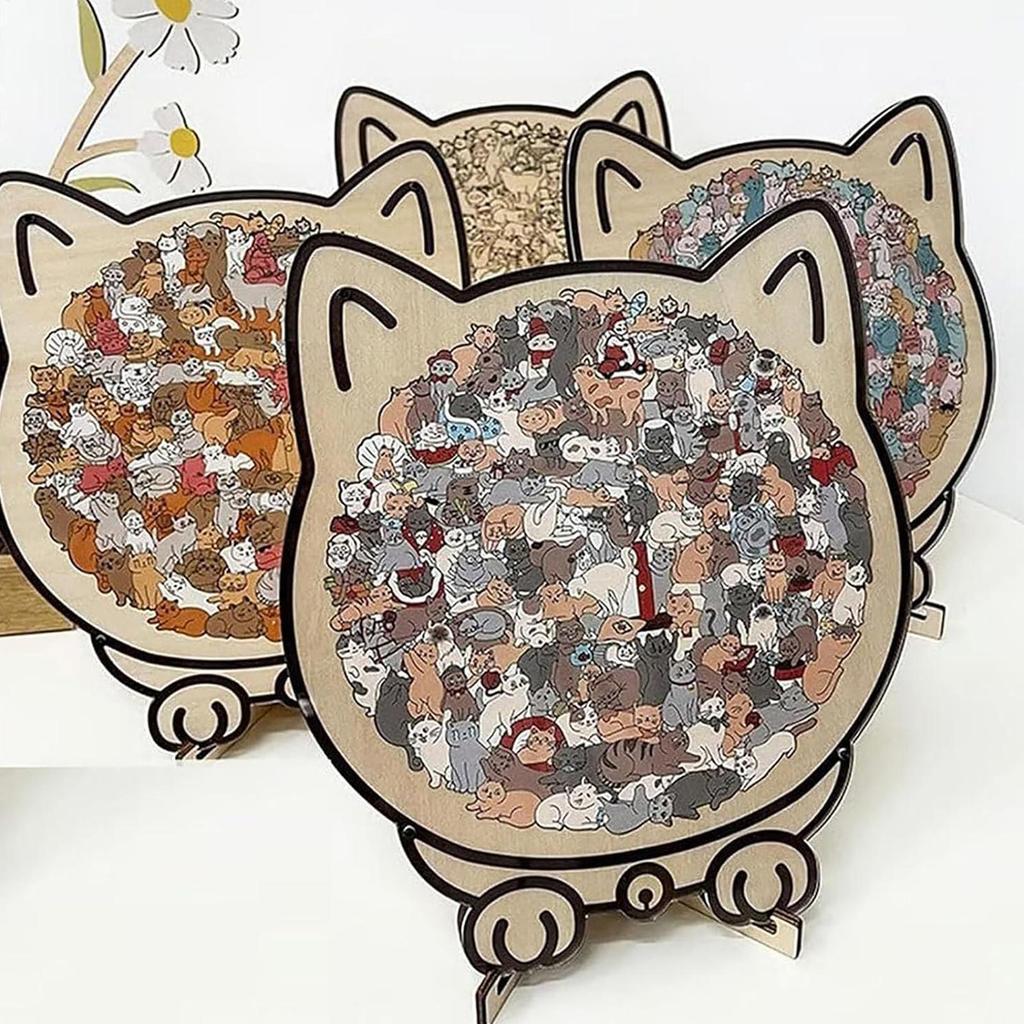 Wooden Jigsaw Puzzle for Adults & Kids - 135 Piece Challenging Cat Puzzle, Perfect Home Decor & Gift for Cat Lovers, Family