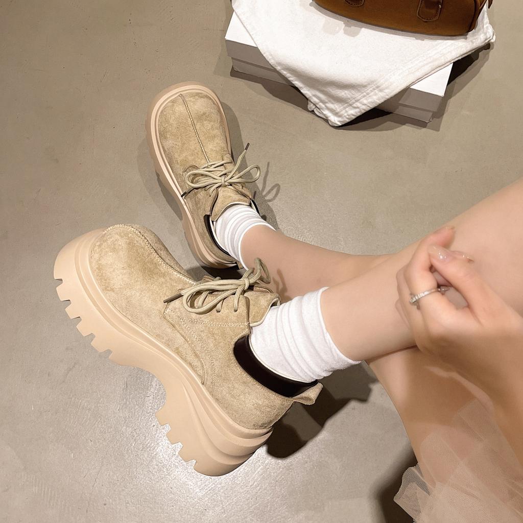 British Style Retro Thick-soled Lace-up Martin Boots for Women's 2025 New Small Man Height-increasing and Thin Short Rhubarb Boots