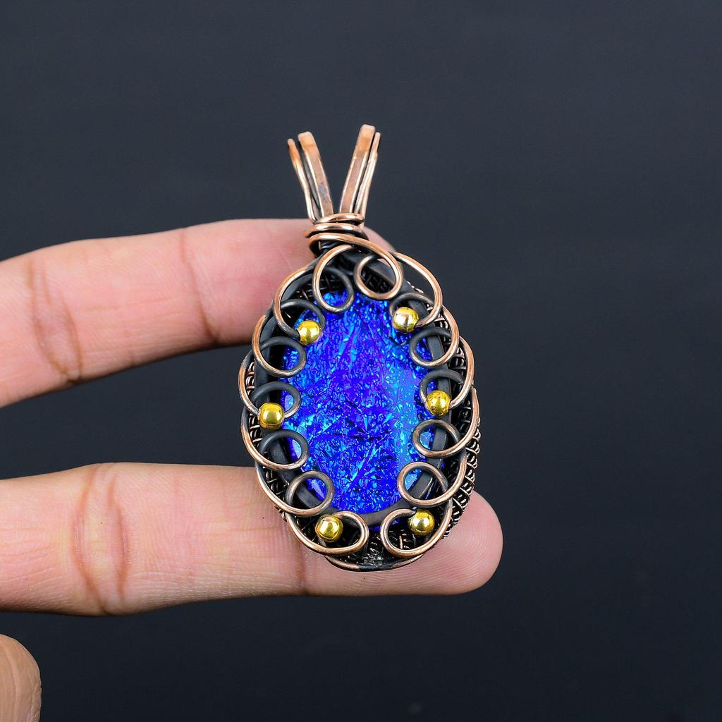 Синий австралийский тройной опал драгоценный камень чистая медная проволока обернутая ювелирная подвеска ручной работы