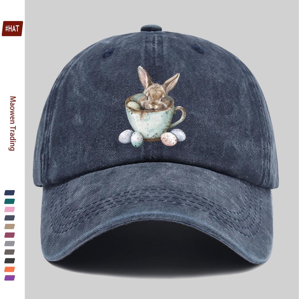 pc Women Bunny Rabbit Trucker Hat Adjustable Buckle Closure Lightweight Vintage with Rabbit Print EasterThemed Suitable fo