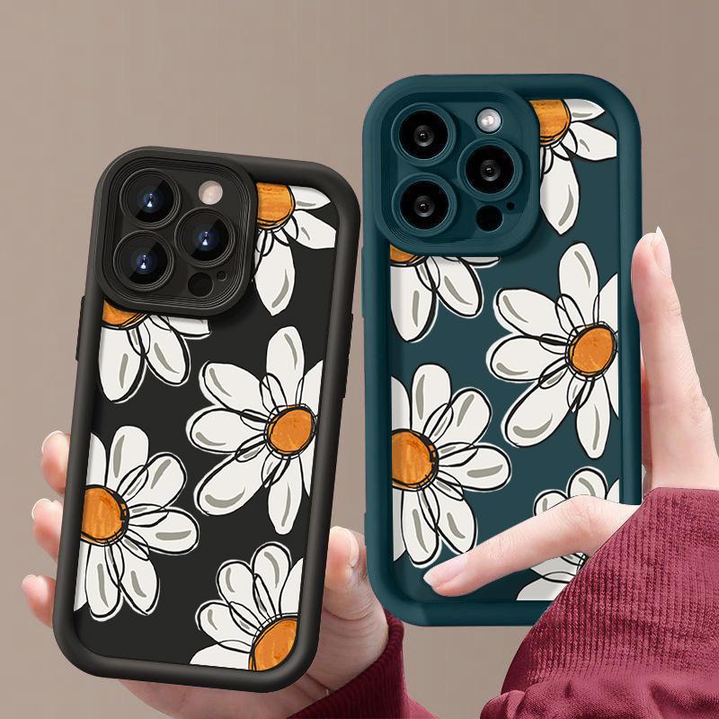 Ударопрочный чехол с цветочным узором для iPhone 16 Pro Max 15 14 Pro 13 12 11 XS XR 8 7 силиконовый матовый противоударный мягкий бампер из ТПУ