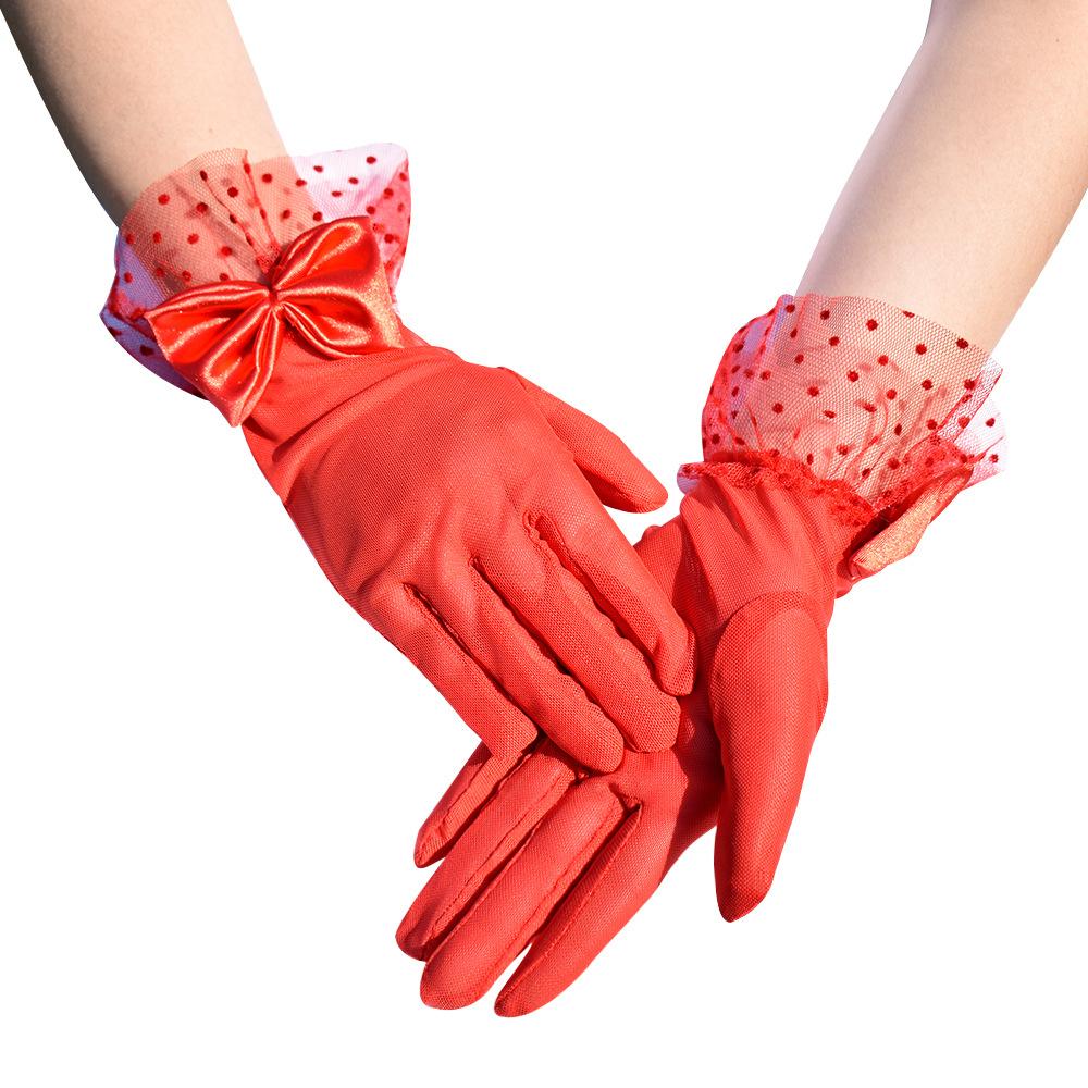 Элегантные французские кружевные перчатки с бантом, женские короткие эластичные сетчатые перчатки, романтические свадебные вечерние сексуальные перчатки, солнцезащитные перчатки