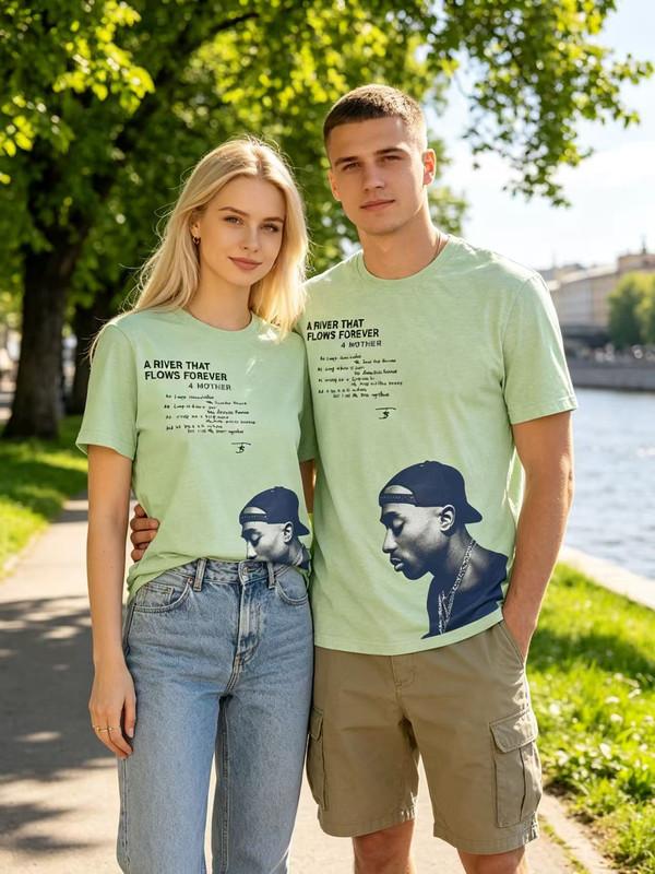 Унисекс футболка Хлопок Оверсайз Большой размер Тупак Шакур 2pac-A River... Белая футболка Унисекс Рубашка