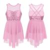 Kids Girls Lyrical Modern Contemporary Dance Costume Sequins Leotard Dance Dress