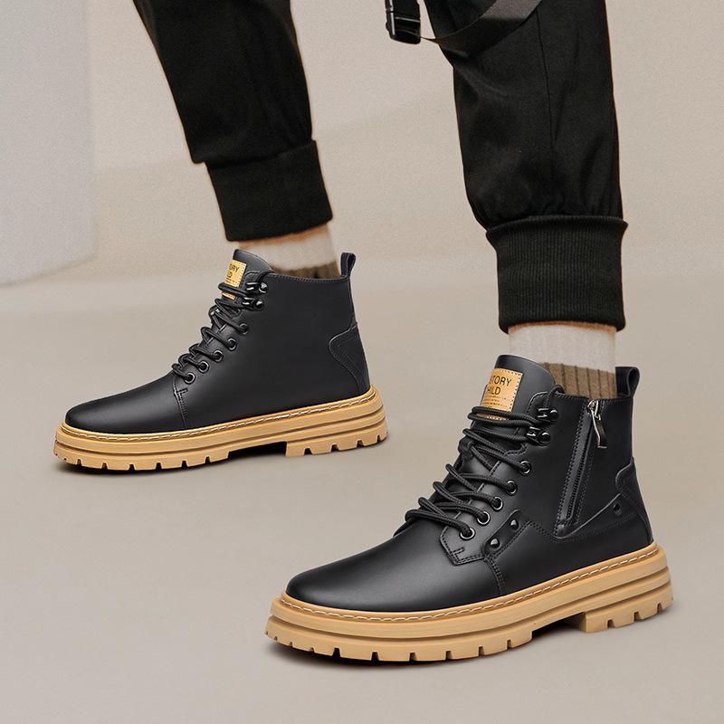 Мужские водонепроницаемые высокие ботинки Martens - Кожаные на молнии, для работы на открытом воздухе, на осень/зиму