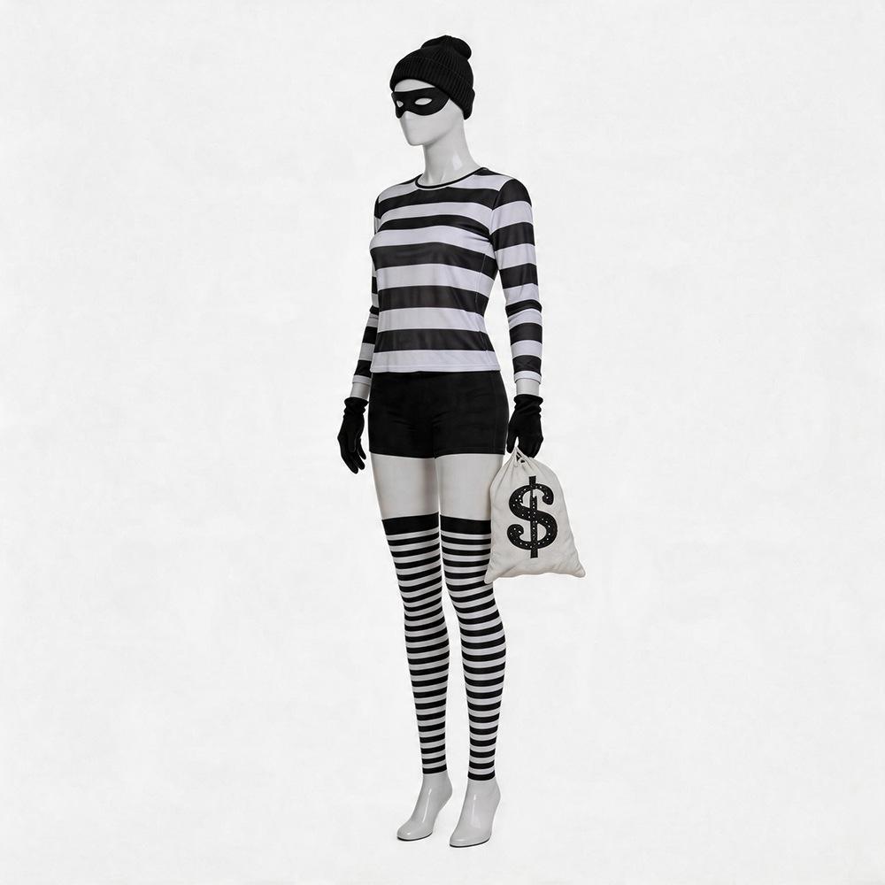 Black And White Striped Thief Cos Suit, Thieves Costume, Cosplay Halloween