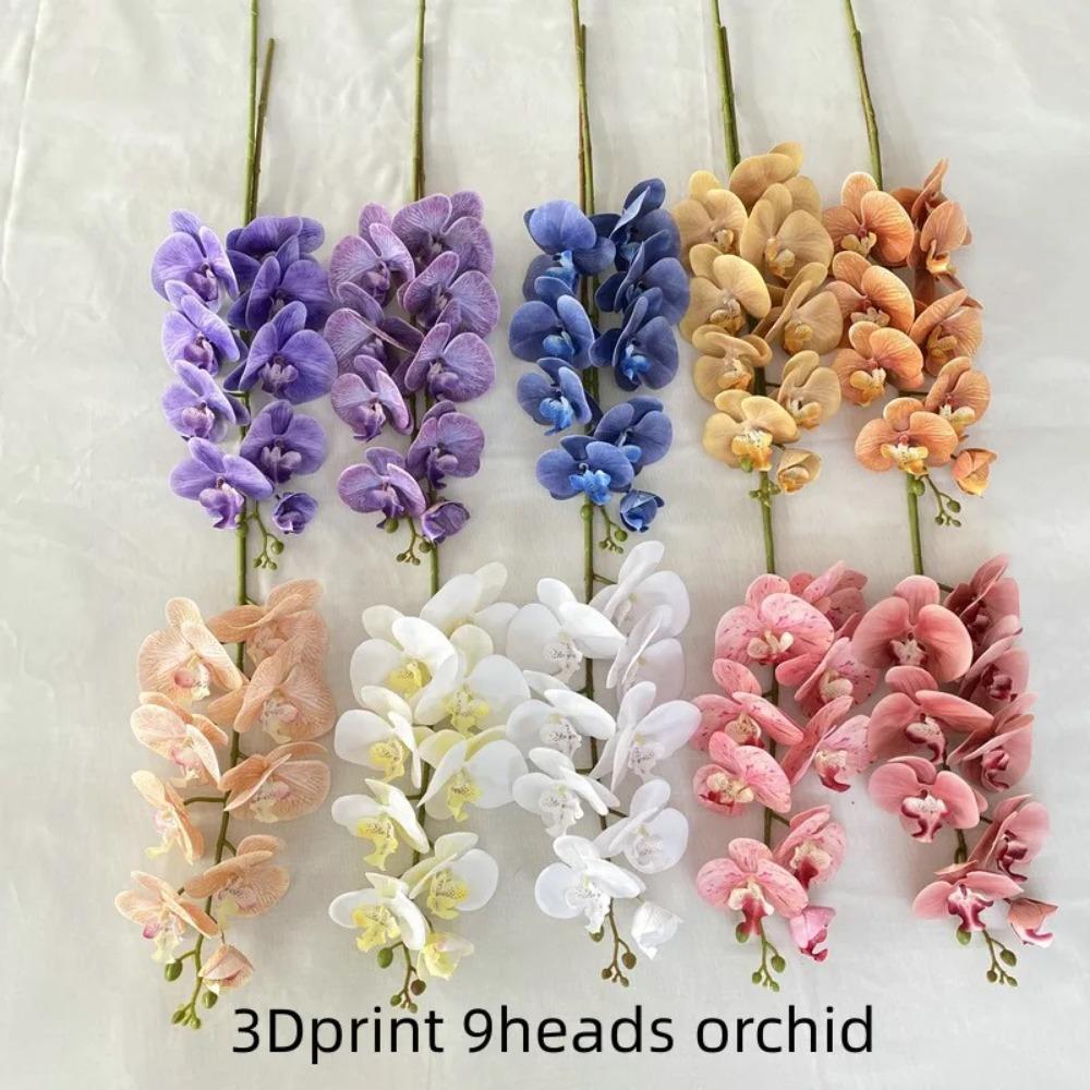 Латексная искусственная орхидея-бабочка с 9 головками 3D-печать Большой размер Искусственный фаленопсис Силикон ПУ На ощупь как настоящий Свадебный домашний декор