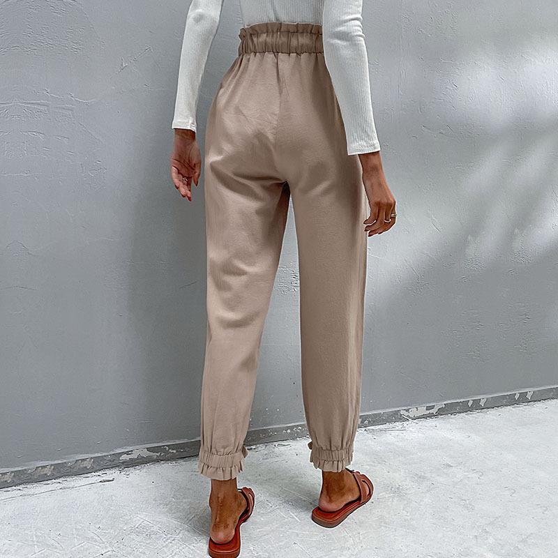 Осенние и зимние женские брюки, повседневные эластичные брюки, хлопковые и льняные пригородные брюки Harlan, маленькие брюки