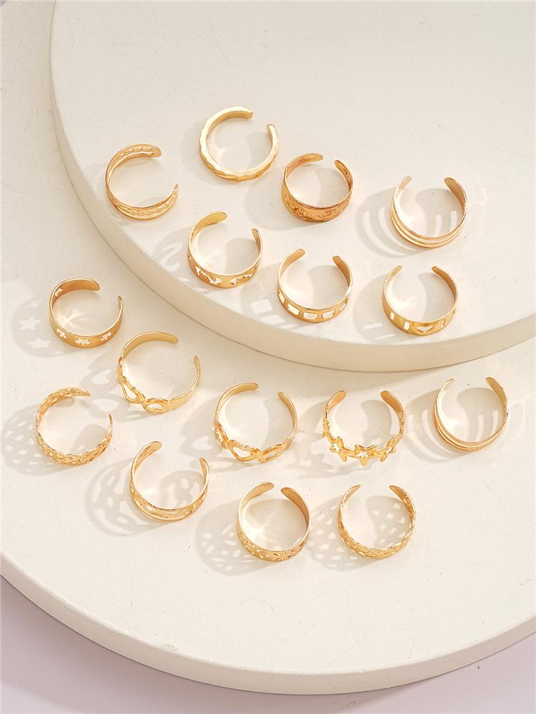 16 PCS Simple Star Open Toe Rings Set for Women Adjustable Minimal Hollow Heart Summer Beach Smooth Feet Ring Jewelry On Foot