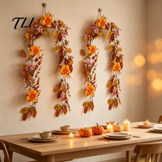 Festive Door Frame Decoration Halloween Willow Vine Twig Garland, Yellow Artificial Branch Decor for Fireplace Mantle Thanksgiving Harvest Decorations