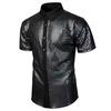 Men Club Shirt Mens 70s Disco Costume Vinatge Turn-down Collar Reflective Shiny Sequins Short Sleeve Button Down Shirt