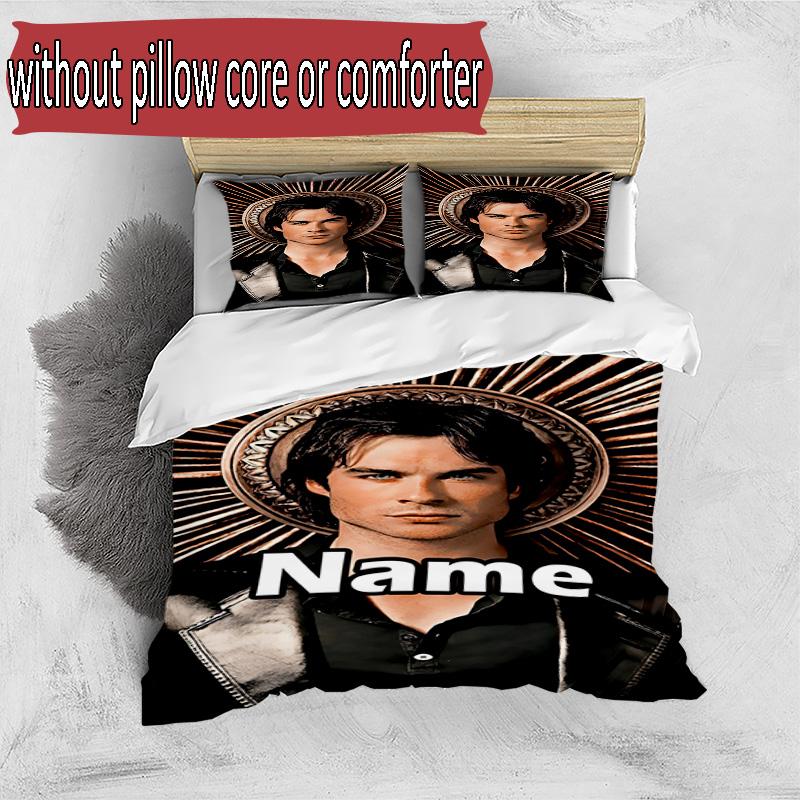 3pcs Duvet Cover Set (1*Duvet Cover + 2*Pillowcase, Without Core), Custom Name Damon Salvatore Pattern Bedding Set, Home Bedroom Decor Gift