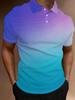 Men's Short-Sleeve Polo Shirt with Flat Digital Print Pattern - Non-Textured, Purple to Cyan Gradient on a Fine-Line Background, Stylish and