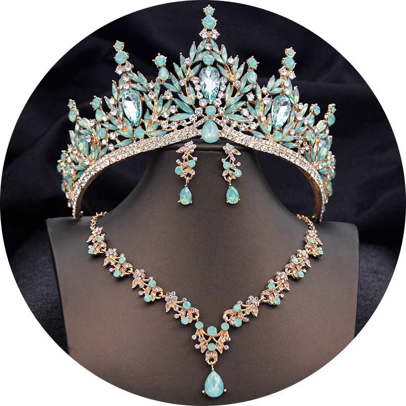 Luxury Tiaras and Crowns Bridal Jewelry Sets for Women Prom Wedding Crown With Choker Necklace Earrings Costume Accessories
