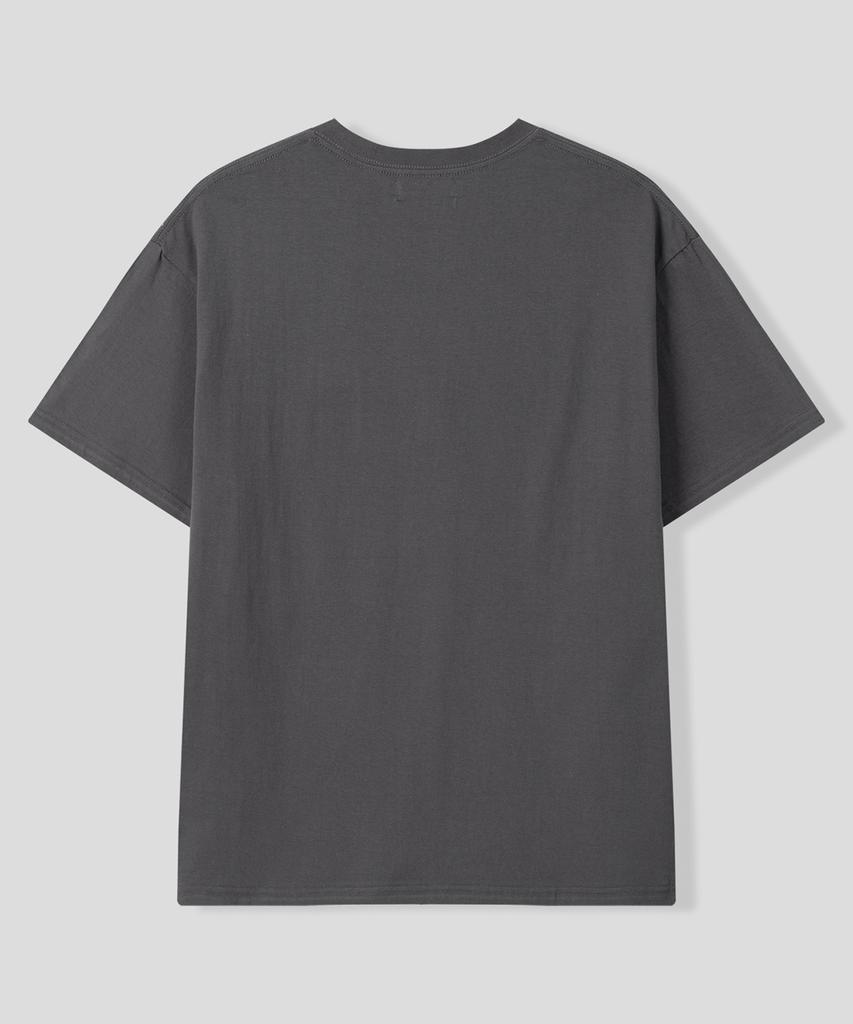 BLACK MOMENT Grunge Shade Lettering Graphic Oversized Short Sleeve T-Shirt [Charcoal]