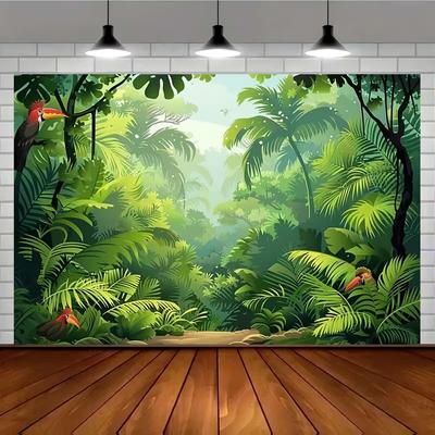 Ткань для заднего плана 2D-приключения в джунглях, тропический лес, тукан, фон для фотографии