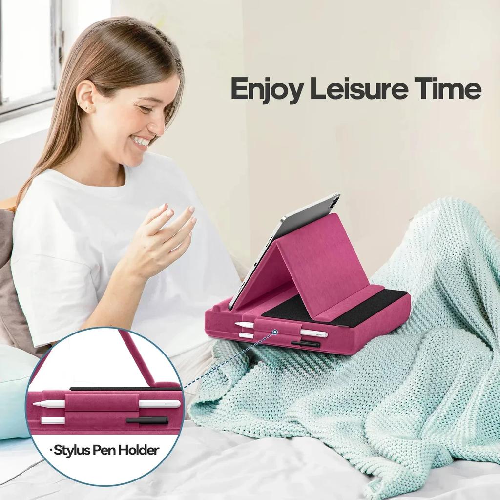 Multi-Angle Viewing Ipad Holder Upgraded Tablet Pillow Stand for Lap Bed and Desk Foldable Soft Pad Dock with Stylus Mount