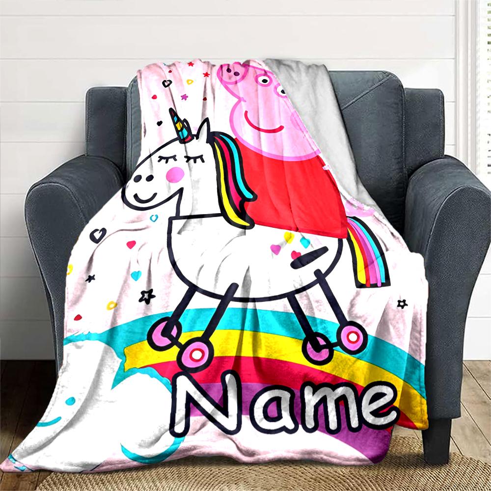Customiz Name Personality Peppa Pig Blanket Soft &Warm Sofa Office Bed Travel Lunch Break Blanket, Gift Suitable All Seasons