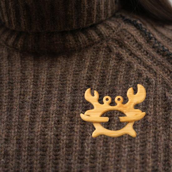 Деревянная Брошь в виде животного Гладкая поверхность Свитера Шарфы Булавки Мышь Краб Щенок Кролик
