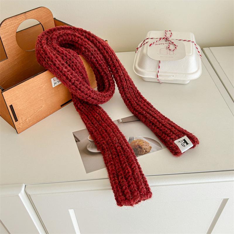 Niche Design Thin And Narrow Strip Solid Color Wool Scarf Women'S Winter High-End Fashion Knitted Scarf