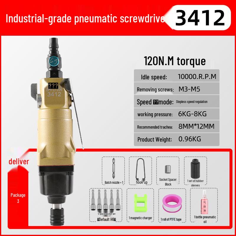 Industrial High-Torque Pneumatic Screwdriver for Woodworking with Hex Socket