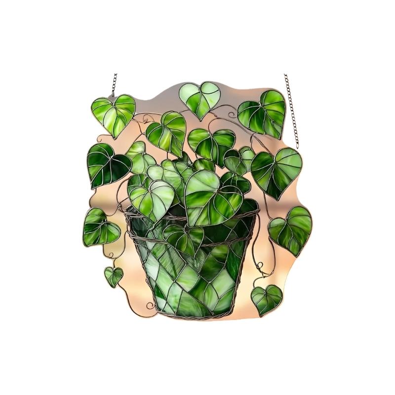 Красочная акриловая подвесная табличка с комнатным растением в горшке для украшения уличной вечеринки на лужайке, погодоустойчивый дизайн, оконное украшение