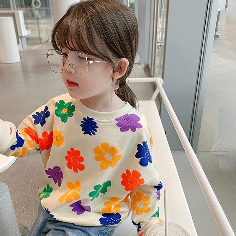 Детский пуловер с круглым вырезом для девочек, блузка с длинными рукавами