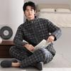 Мужская пижама зимняя тканая из чистого хлопка с подкладкой трехслойная утолщенная и бархатистая теплая осенне-зимняя зимняя одежда для дома