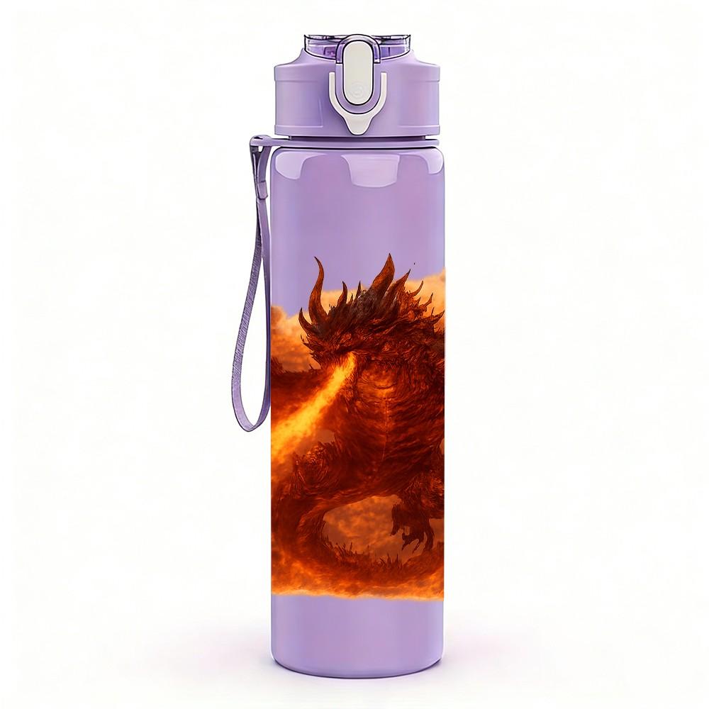 1PC Fire Winged Phoenix Bird Flame Print 750ml Color Plastic Sports Water Bottle Leakproof Flip Straw Lid Suitable for Sports Office Home Use